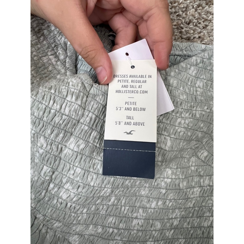 Hollister Smocked Floral Mini Dress Sage Green Ruffle Sleeve V-Neck Medium NEW - Picture 6 of 11